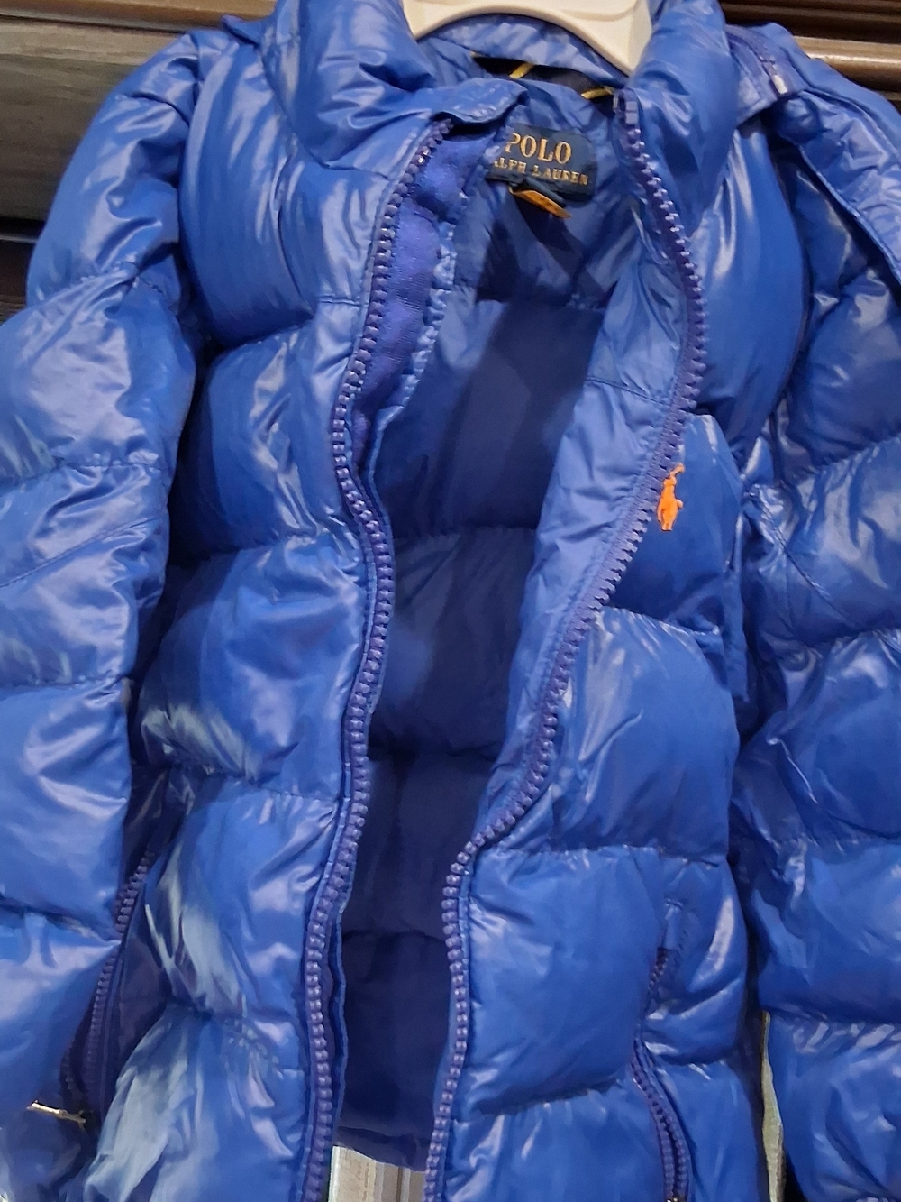 Polo by Ralph Lauren Bright Blue Puffer Jacket with Orange Pony